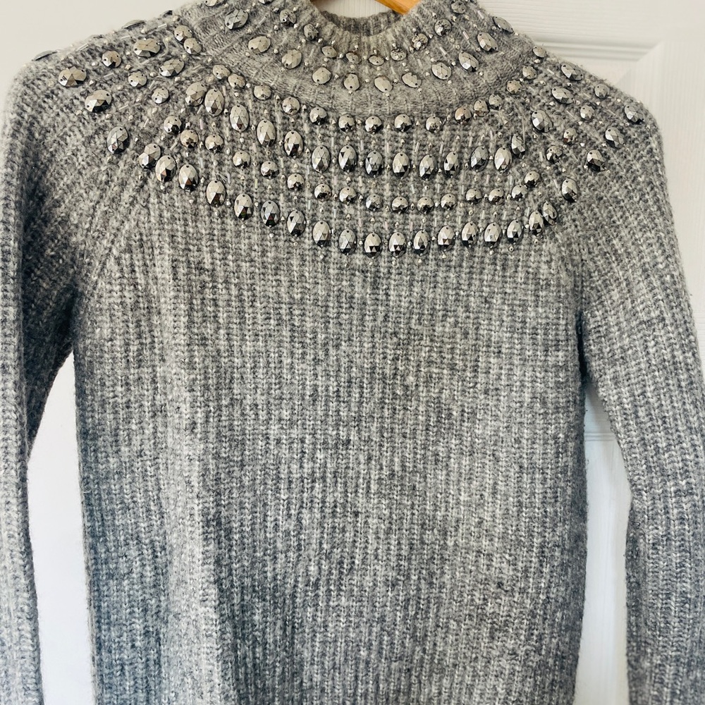 Chic Gray Embellished Turtleneck Sweater